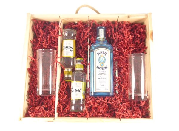 Product image of Bombay Sapphire Distilled Britvil Dry Gin with Hi Ball Glasses in Gift Box 70cls from Vintage Wine Gifts
