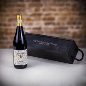 Product image of Antica Villa delle Rose Amarone  Della Valpolicella Red Wine in Personalised Black Sliding Lid Wooden Gift Box  - Engraved with your message from Farrar and Tanner
