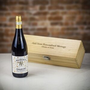 Product image of Antica Villa delle Rose Amarone  Della Valpolicella Red Wine in Personalised Wood Gift Box  - Engraved with your message from Farrar and Tanner