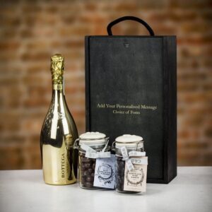 Product image of Bottega Spa DOC Prosecco Gold & Chocolates Personalised Gift Set  - Engraved with your message from Farrar and Tanner