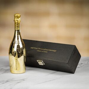 Product image of Bottega Spa DOC Prosecco Gold in Personalised Black Hinged Wood Gift Box  - Engraved with your message from Farrar and Tanner