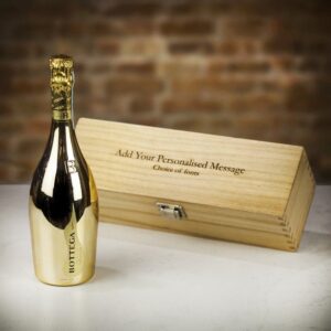 Product image of Bottega Spa DOC Prosecco Gold in Personalised Wood Gift Box  - Engraved with your message from Farrar and Tanner