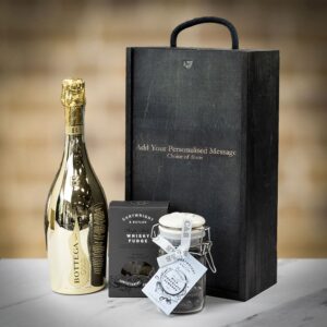 Product image of Bottega Spa DOC Prosecco Gold with Chocolate and Fudge Personalised Gift Set  - Engraved with your message from Farrar and Tanner