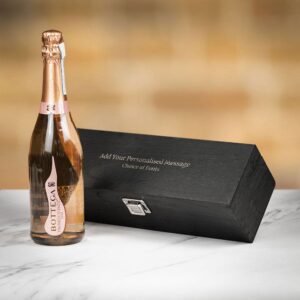 Product image of Bottega Spa Poeti Rosé Prosecco DOC in Personalised Black Hinged Wood Gift Box  - Engraved with your message from Farrar and Tanner