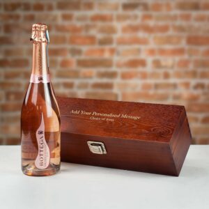 Product image of Bottega Spa Poeti Rose Prosecco DOC in Personalised Hinged Dark Wood Gift Box from Farrar and Tanner