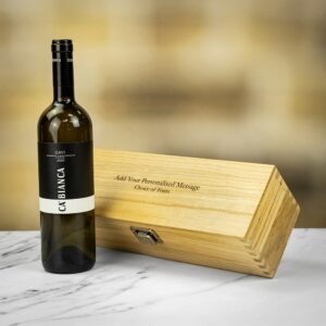 Product image of Ca'Bianca Gavi White Wine in Personalised Wood Gift Box  - Engraved with your message from Farrar and Tanner