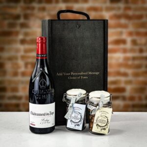 Product image of Calvet Chateauneuf Du Pape & Chocolates Personalised Gift Set  - Engraved with your message from Farrar and Tanner