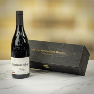 Product image of Calvet Châteauneuf Du Pape Red Wine in Personalised Black Hinged Wooden Gift Box  - Engraved with your message from Farrar and Tanner