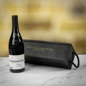 Product image of Calvet Châteauneuf Du Pape Red Wine in Personalised Black Sliding Lid Wooden Gift Box  - Engraved with your message from Farrar and Tanner