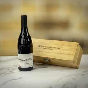 Product image of Calvet Châteauneuf Du Pape Red Wine in Personalised Wood Gift Box  - Engraved with your message from Farrar and Tanner