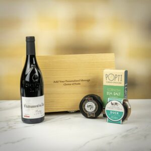 Product image of Calvet Châteauneuf Du Pape Red Wine with Artisan Cheese and Duck Rillette Personalised Hamper from Farrar and Tanner