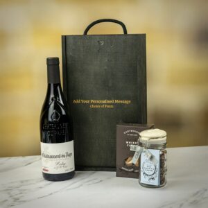 Product image of Calvet Châteauneuf Du Pape with Chocolate and Fudge Personalised Gift Set  - Engraved with your message from Farrar and Tanner