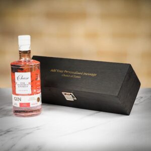 Product image of Chase Pink Grapefruit Gin in Personalised Black Hinged Wood Gift Box  - Engraved with your message from Farrar and Tanner