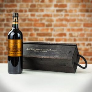 Product image of Château d'Issan Blason d'Issan Margaux Red Wine in Personalised Black Sliding Lid Wooden Gift Box  - Engraved with your message from Farrar and Tanner