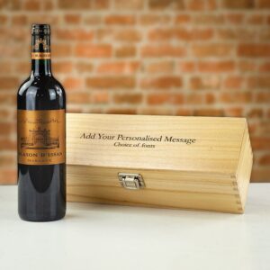 Product image of Château d'Issan Blason d'Issan Margaux Red Wine in Personalised Wood Gift Box  - Engraved with your message from Farrar and Tanner