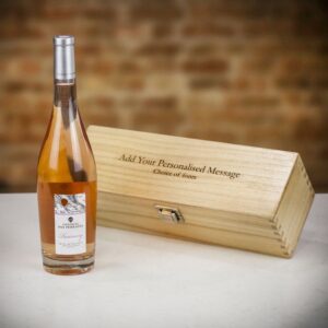 Product image of Chateau des Ferrages Cotes de Provence Roumery Rosé Wine in Personalised Wood Gift Box  - Engraved with your message from Farrar and Tanner