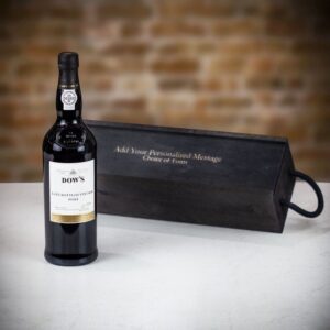 Product image of Dow's Late Bottled Vintage Port in Personalised Black Sliding Lid Wooden Gift Box  - Engraved with your message from Farrar and Tanner