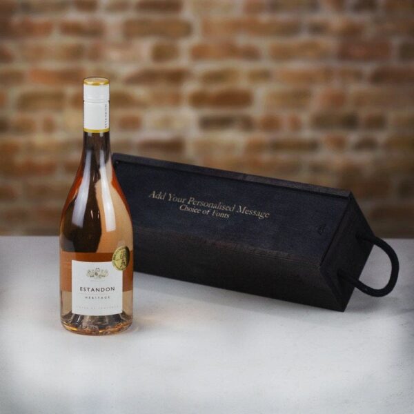 Product image of Estandon Heritage Cotes de Provence Rose in Personalised Black Sliding Lid Wood Gift Box  - Engraved with your message from Farrar and Tanner
