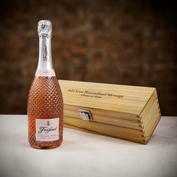 Product image of Freixenet Italian Sparkling Rose in Personalised Wood Gift Box  - Engraved with your message from Farrar and Tanner