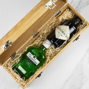 Product image of Gordon's Gin and Hendrick's Gin in Personalised Premium Oak Gift Box from Farrar and Tanner