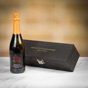 Product image of Il Baco da Seta Premium Prosecco in Personalised Black Hinged Wood Gift Box  - Engraved with your message from Farrar and Tanner