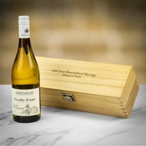 Product image of Joseph Mellot Pouilly-Fumé White Wine in Personalised Wood Gift Box  - Engraved with your message from Farrar and Tanner