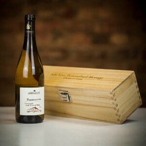 Product image of Joseph Mellot Sancerre Domaine des Chaintres White Wine in Personalised Wood Gift Box  - Engraved with your message from Farrar and Tanner
