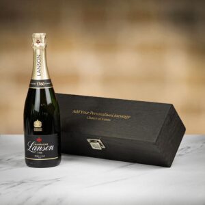 Product image of Lanson Pere & Fils Brut Champagne in Personalised Black Hinged Wood Gift Box  - Engraved with your message from Farrar and Tanner