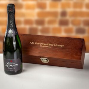 Product image of Lanson Pere & Fils Brut Champagne in Personalised Premium Wood Gift Box  - Engraved with your message from Farrar and Tanner