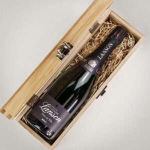 Product image of Lanson Pere & Fils Brut Champagne in Personalised Wood Gift Box  - Engraved with your message from Farrar and Tanner