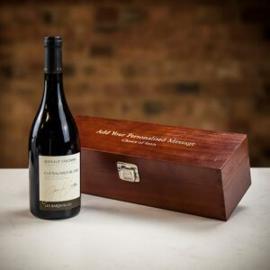 Product image of Les Bartvelles Châteauneuf Du Pape Red Wine in Personalised Premium Wood Gift Box  - Engraved with your message from Farrar and Tanner