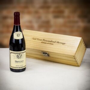 Product image of Louis Jadot Louis Jadot Brouilly Domaine Balloquet Red Wine in Personalised Wood Gift Box  - Engraved with your message from Farrar and Tanner