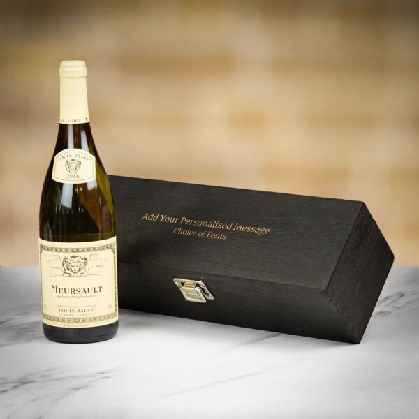 Product image of Louis Jadot Meursault White Wine in Personalised Black Hinged Wood Gift Box  - Engraved with your message from Farrar and Tanner