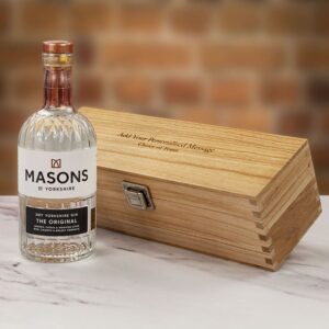 Product image of Masons of Yorkshire The Original Gin in Personalised Wood Gift Box  - Engraved with your message from Farrar and Tanner