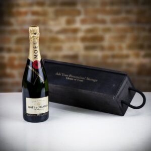 Product image of Moët & Chandon Champagne in Personalised Black Sliding Lid Wooden Gift Box  - Engraved with your message from Farrar and Tanner