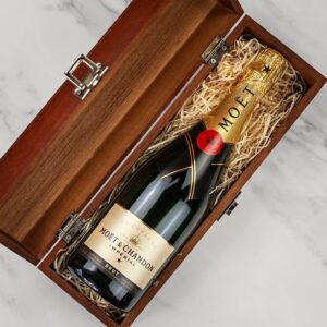 Product image of Moët & Chandon Champagne in Personalised Premium Wood Gift Box  - Engraved with your message from Farrar and Tanner