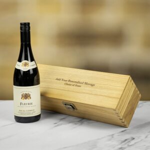 Product image of Pascal Clément Fleurie Red Wine in Personalised Wood Gift Box  - Engraved with your message from Farrar and Tanner