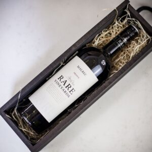 Product image of Rare Vineyards Malbec French Red Wine in Personalised Black Sliding Lid Wooden Gift Box  - Engraved with your message from Farrar and Tanner