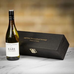 Product image of Rare Vineyards Marsanne-Viognier White Wine in Personalised Black Hinged Wood Gift Box  - Engraved with your message from Farrar and Tanner