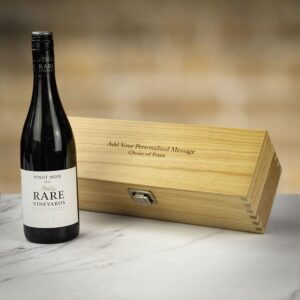 Product image of Rare Vineyards Pinot Noir Red Wine in Personalised Premium Wood Gift Box  - Engraved with your message from Farrar and Tanner