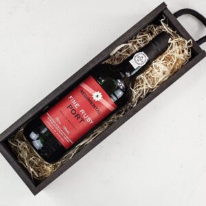 Product image of Regimental Fine Ruby Port in Personalised Black Sliding Lid Wooden Gift Box  - Engraved with your message from Farrar and Tanner