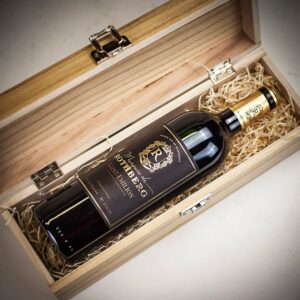 Product image of Saint-Emilion Marquis de Rothberg Red Wine in Personalised Wood Gift Box  - Engraved with your message from Farrar and Tanner