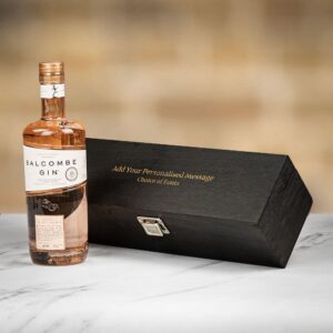 Product image of Salcombe Rosé Sainte Marie Gin in Personalised Black Hinged Wood Gift Box  - Engraved with your message from Farrar and Tanner