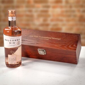 Product image of Salcombe Rosé Sainte Marie Gin in Personalised Premium Wood Gift Box  - Engraved with your message from Farrar and Tanner
