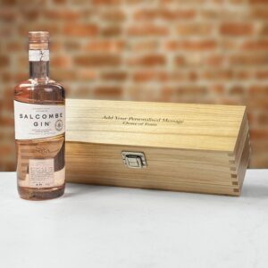 Product image of Salcombe Rosé Sainte Marie Gin in Personalised Wood Gift Box  - Engraved with your message from Farrar and Tanner