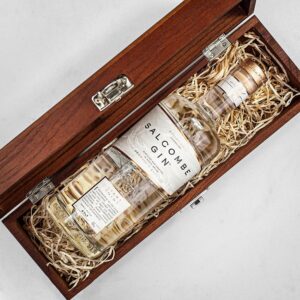 Product image of Salcombe Start Point Gin in Personalised Premium Wood Gift Box  - Engraved with your message from Farrar and Tanner