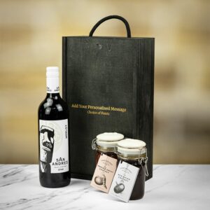 Product image of San Andres Merlot Red Wine & Chutney Personalised Gift Set  - Engraved with your message from Farrar and Tanner