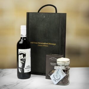 Product image of San Andres Merlot Red Wine with Chocolates and Fudge Personalised Gift Set  - Engraved with your message from Farrar and Tanner