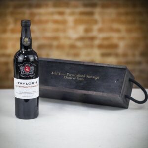 Product image of Taylor's Late Bottled Vintage Port in Personalised Black Sliding Lid Wood Gift Box  - Engraved with your message from Farrar and Tanner