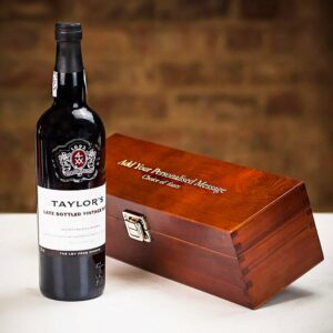 Product image of Taylor's Late Bottled Vintage Port in Personalised Premium Wood Gift Box  - Engraved with your message from Farrar and Tanner